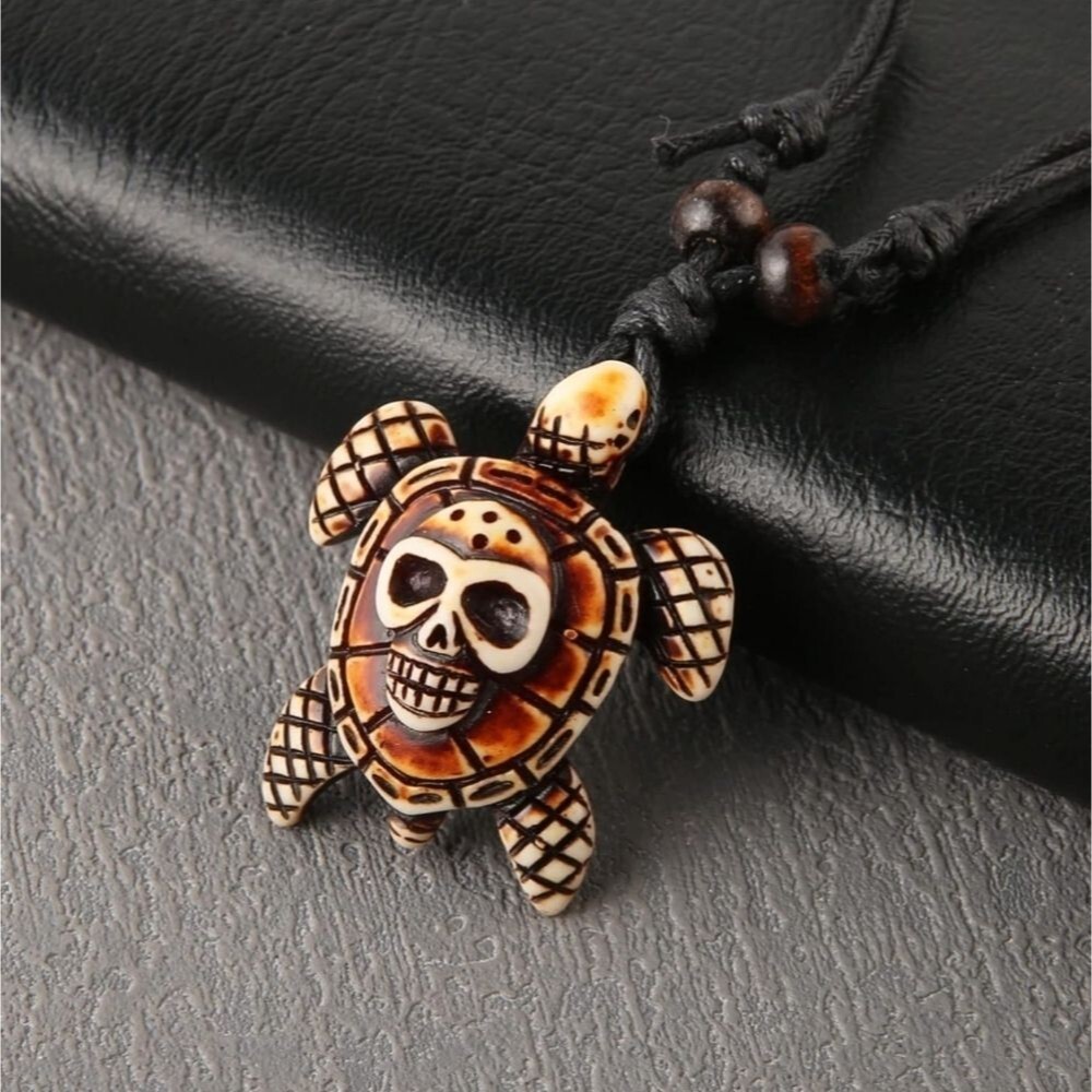 Hawaiian Turtle skull Pendant Necklace Adjustable Rope Surfer Necklace
